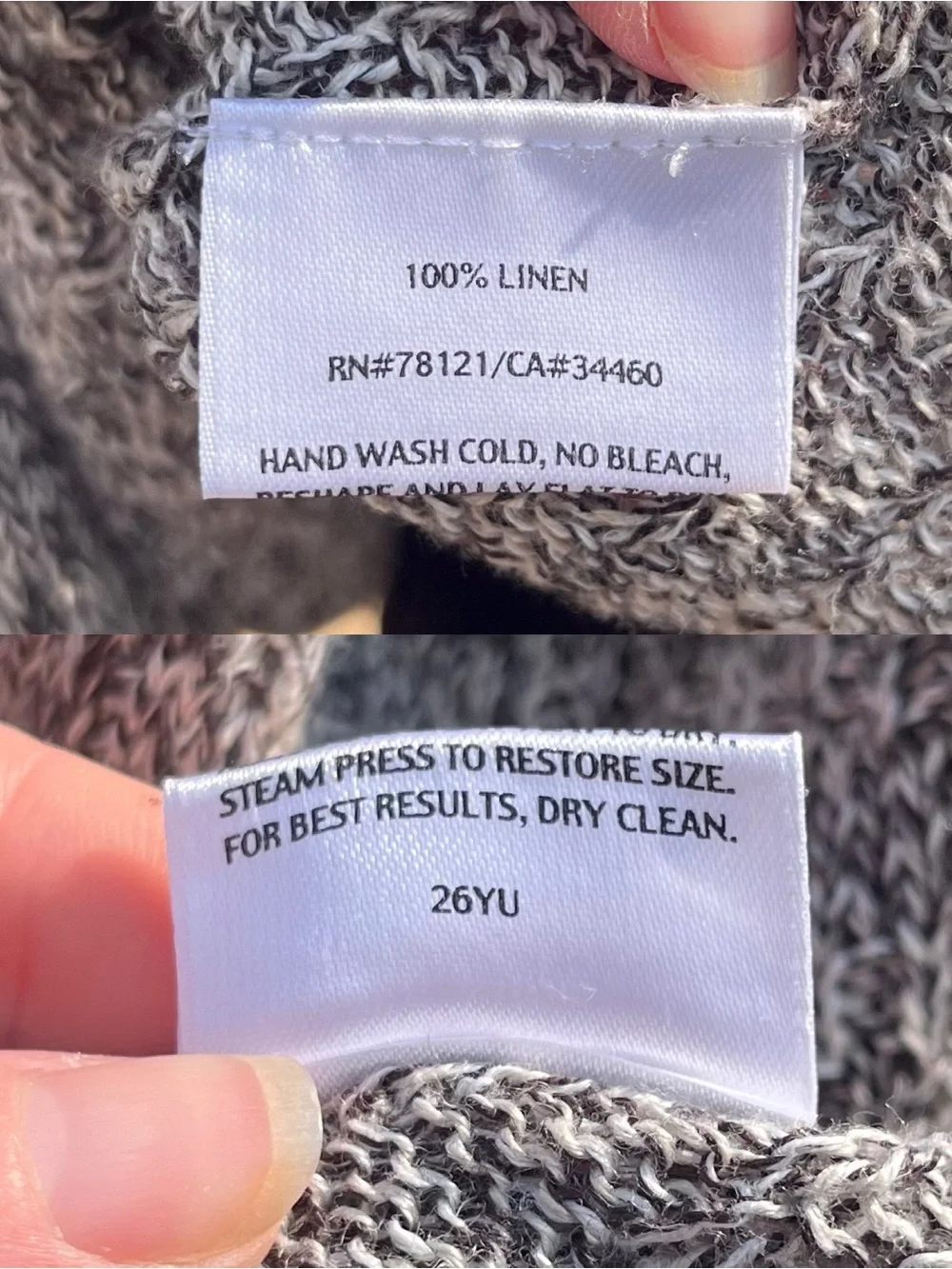 Eileen Fisher 100% Linen Gray Melange Boxy Cropped Sweater Sz Petite M Lagenlook